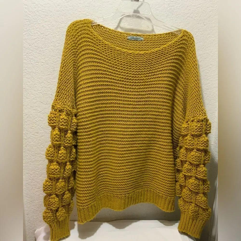 angela mara Bubble Bobble Sleeve Knitted Cardigan Chunky Knit Jumper Sweater